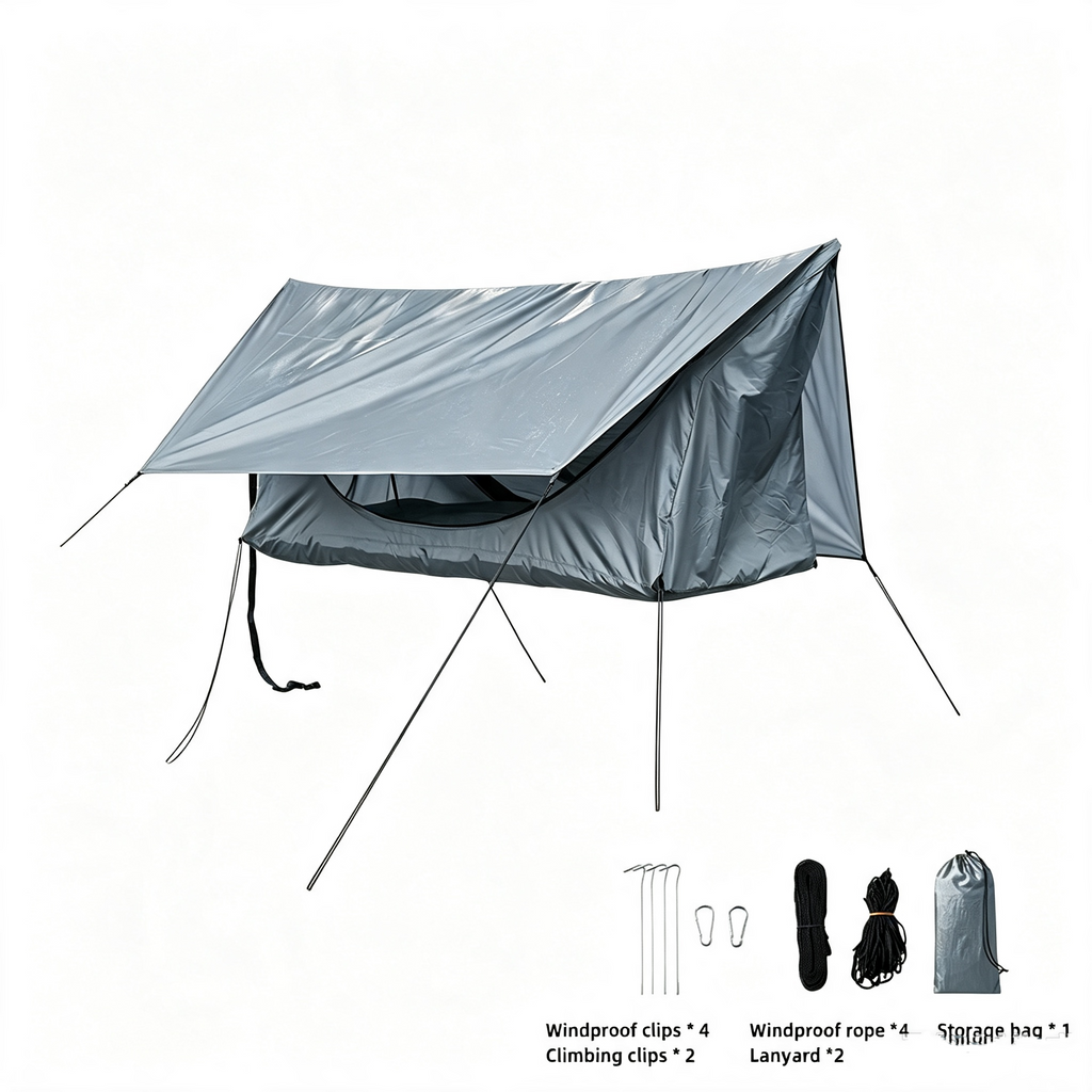 🔥⛺Outdoor Single-Person Flat-Fold Hammock Tent with Mosquito Net and Waterproof Outer Tent—for one person—ideal for backpacking, hiking, and camping—lightweight, comes with a sleeping pad