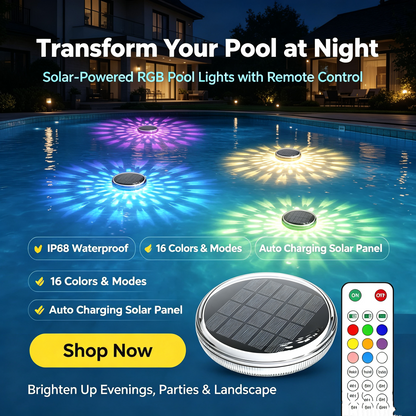 Solar-Powered Floating Pool Lights, RGB Pool Light Strips with Remote Control, IP68 Waterproof, Suitable for Above-Ground Pools, Pool Parties, In-Ground Pools, and Hot Tubs