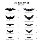 🦇 3D Bat Light LED Decorations - Halloween Spooky Ornaments