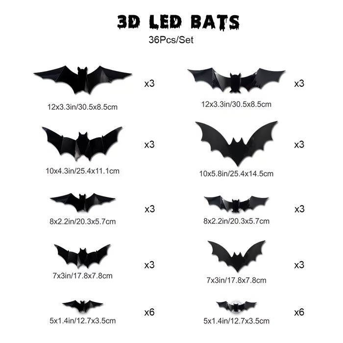 🦇 3D Bat Light LED Decorations - Halloween Spooky Ornaments