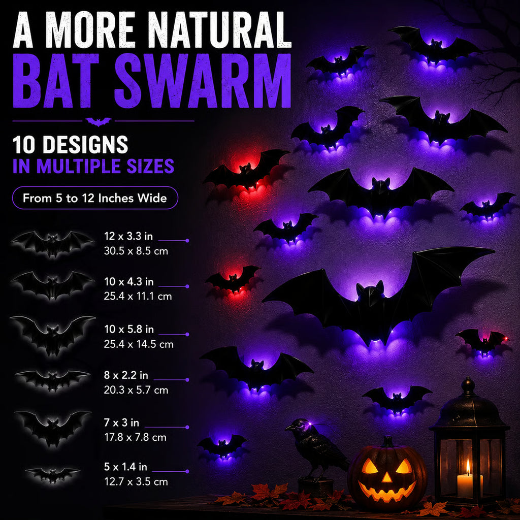 🦇 3D Bat Light LED Decorations - Halloween Spooky Ornaments