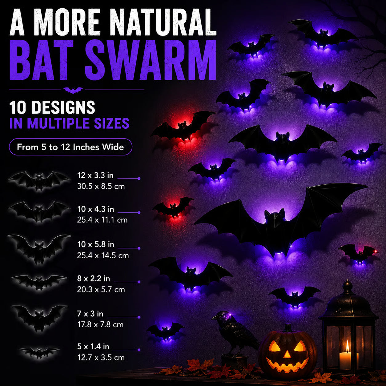 🦇 3D Bat Light LED Decorations - Halloween Spooky Ornaments