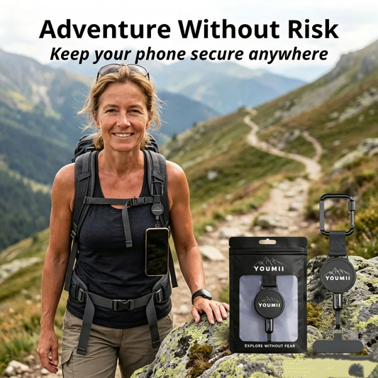 High-strength, multi-purpose retractable tether with auto-recoil and locking carabiner—anti-loss accessory for mobile phones.