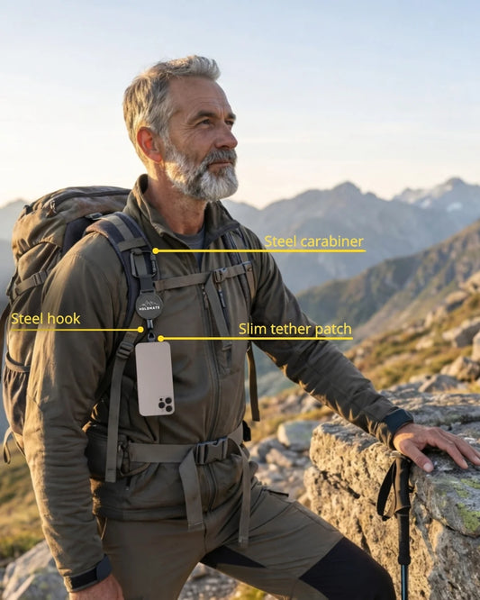 High-strength, multi-purpose retractable tether with auto-recoil and locking carabiner—anti-loss accessory for mobile phones.