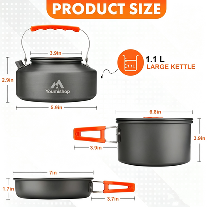 U.mi-Q17pcs Camping Cookware Mess Kit,for Camping,Backpacking,Picnic