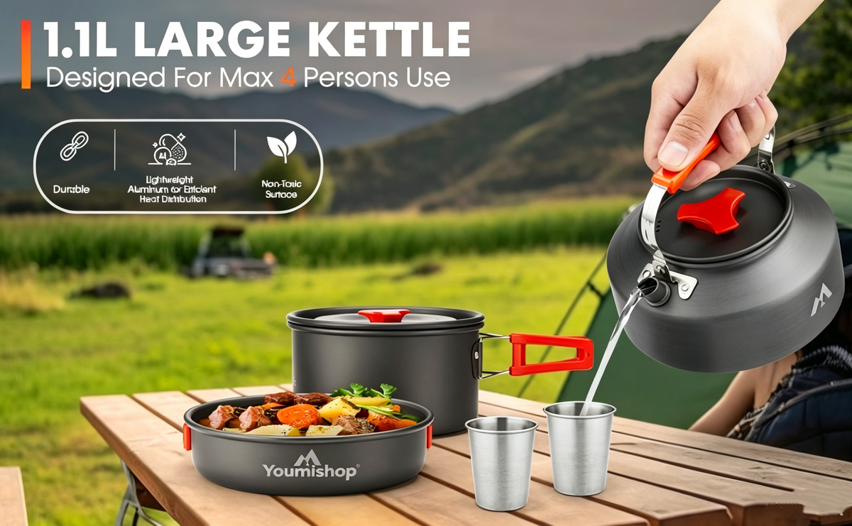 U.mi-Q17pcs Camping Cookware Mess Kit,for Camping,Backpacking,Picnic