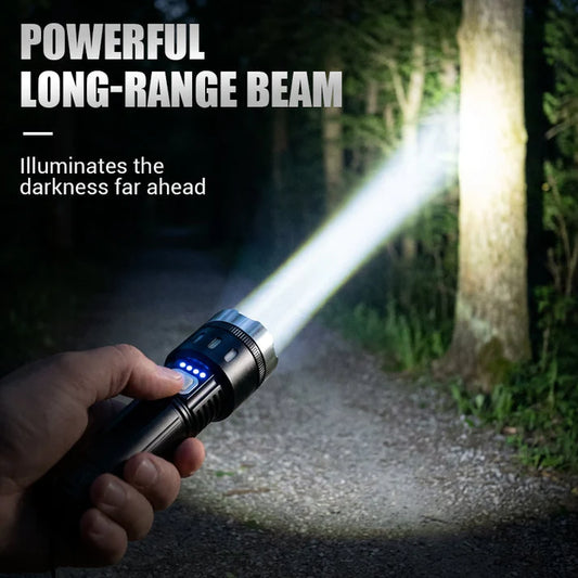 π Multifunctional Zoom LED Flashlight with Power Display β 500m Range, USB-C & 4 Lighting Modes