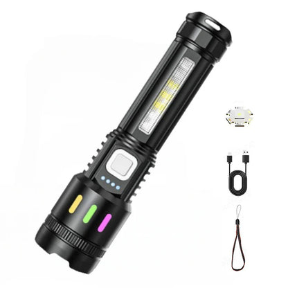 💎 Multifunctional Zoom LED Flashlight with Power Display – 500m Range, USB-C & 4 Lighting Modes