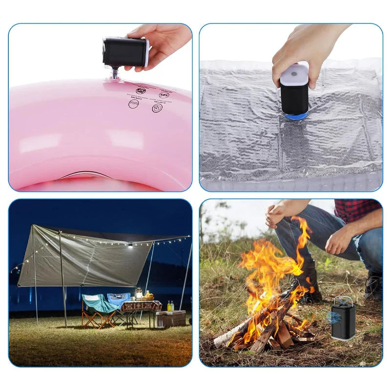 🏕️ Rechargeable Camping Air Pump – LED Light, Fast Inflation, Compact & Portable