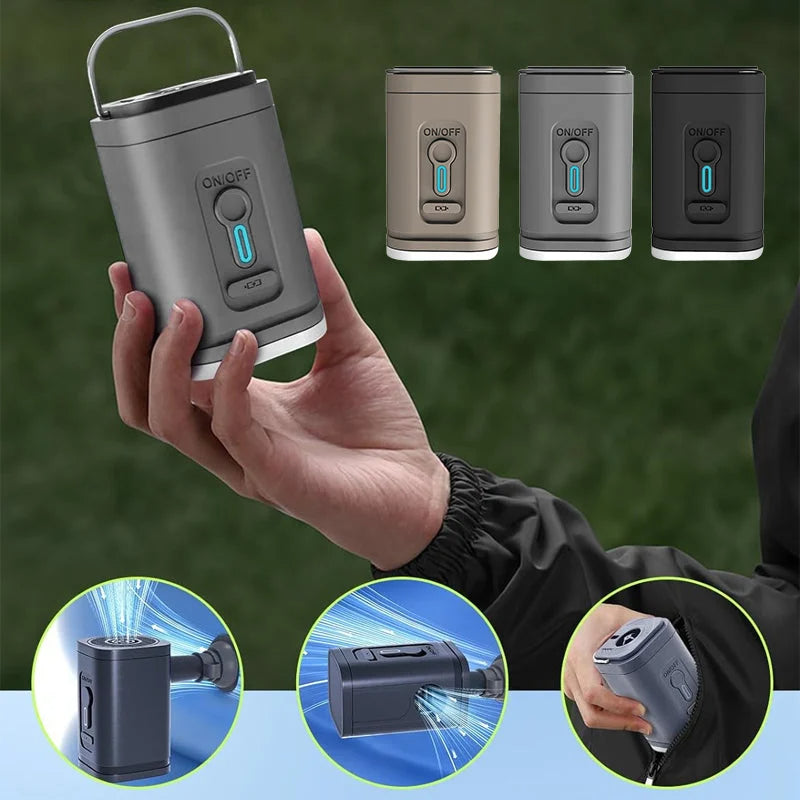 🏕️ Rechargeable Camping Air Pump – LED Light, Fast Inflation, Compact & Portable