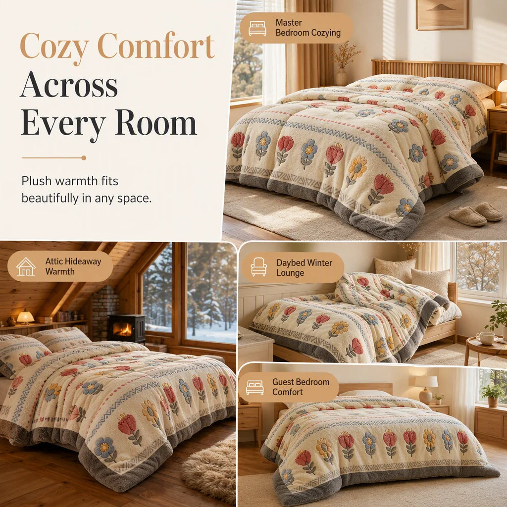 ⏳Limited-time 50% off⏰🛌 Double-Sided Sherpa Fleece Comforter – Thick Warm Winter Quilt, Soft Velvet Feel | Cozy Bedroom Bedding for Ultimate Comfort❄️